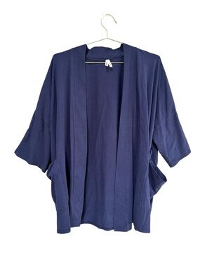Pact Organic Cotton Open Front Kimono Cardigan Navy Lightweight Layer Large